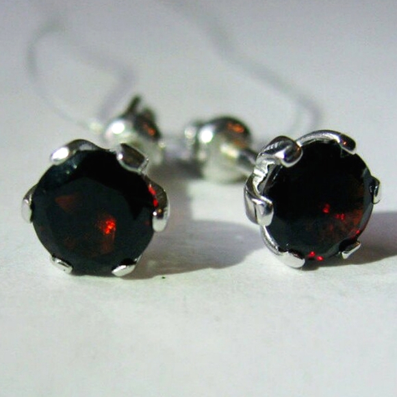 Natural Red Garnet In Sterling Silver Stud Earrings Screw Back - Picture 1 of 10